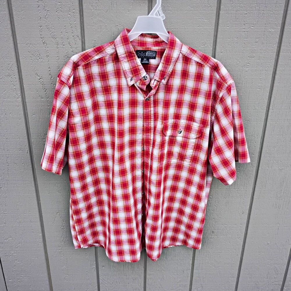 Canyon Guide Outfitters 2XL Red/White Plaid Button-Down Pockets